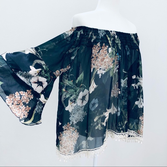 ⭐️Tempo Paris⭐️Silk Chiffon 3/4 Bell Sleeve Blouse - Picture 3 of 12